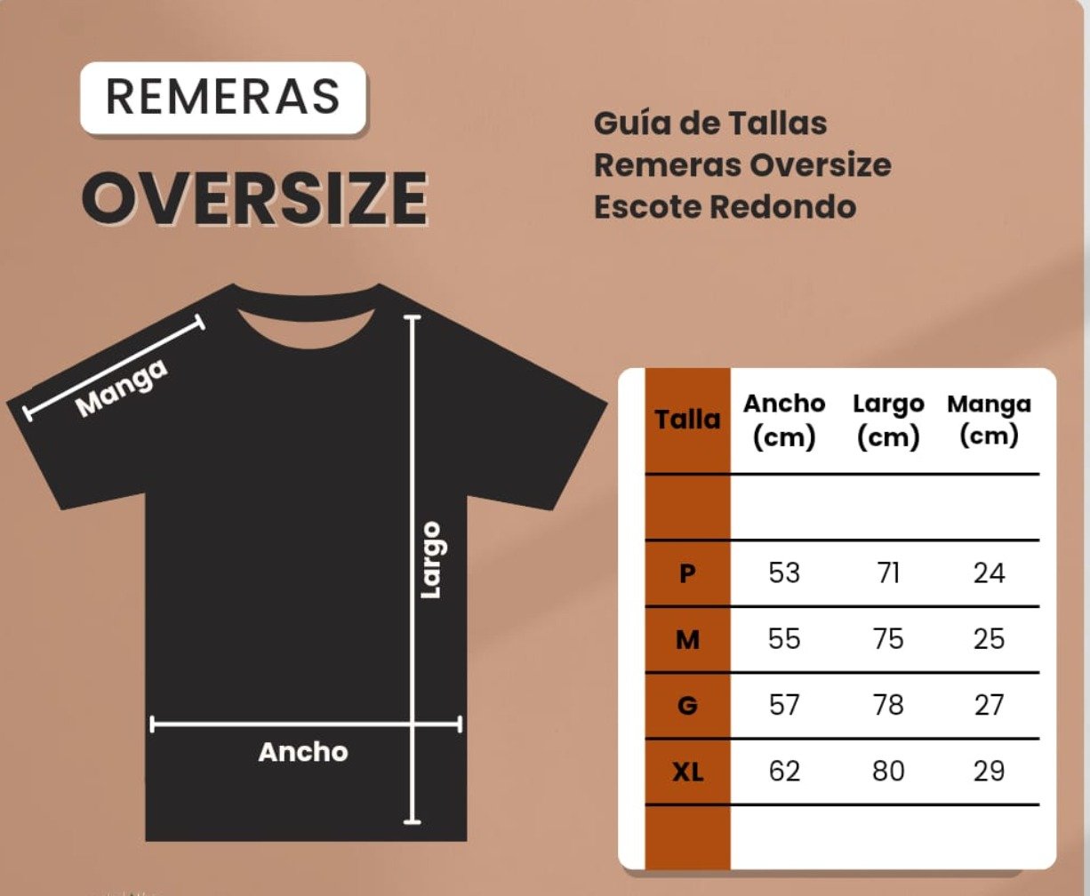 Guía de talles de remeras oversize (ancho, largo y manga)